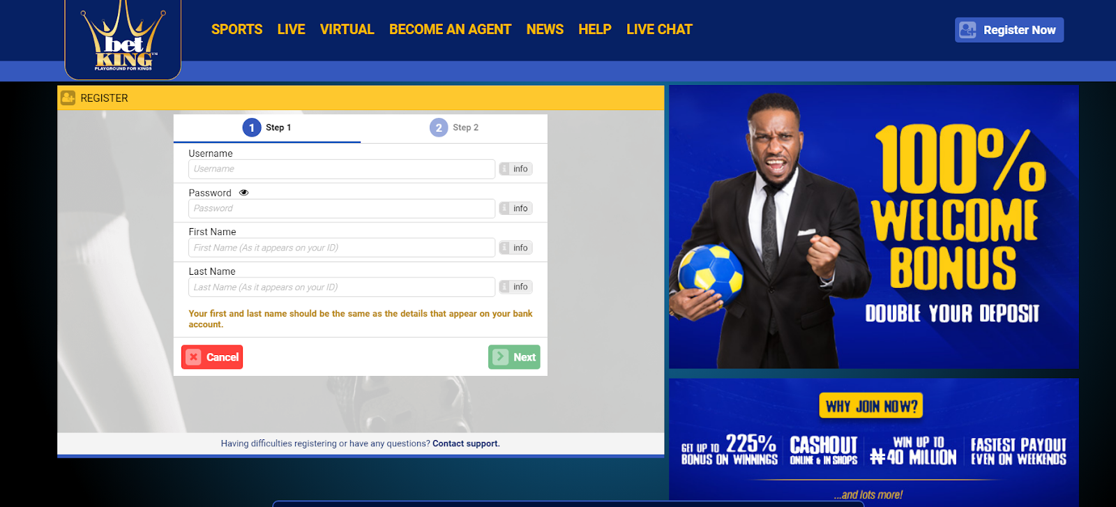 BetKing Online Registration